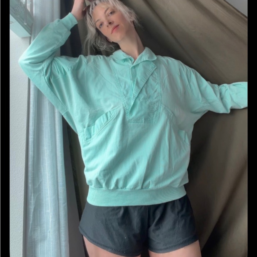 vintage Mint Pullover Jacket 🌀 Boxy Lightweight Popover 80s 90s